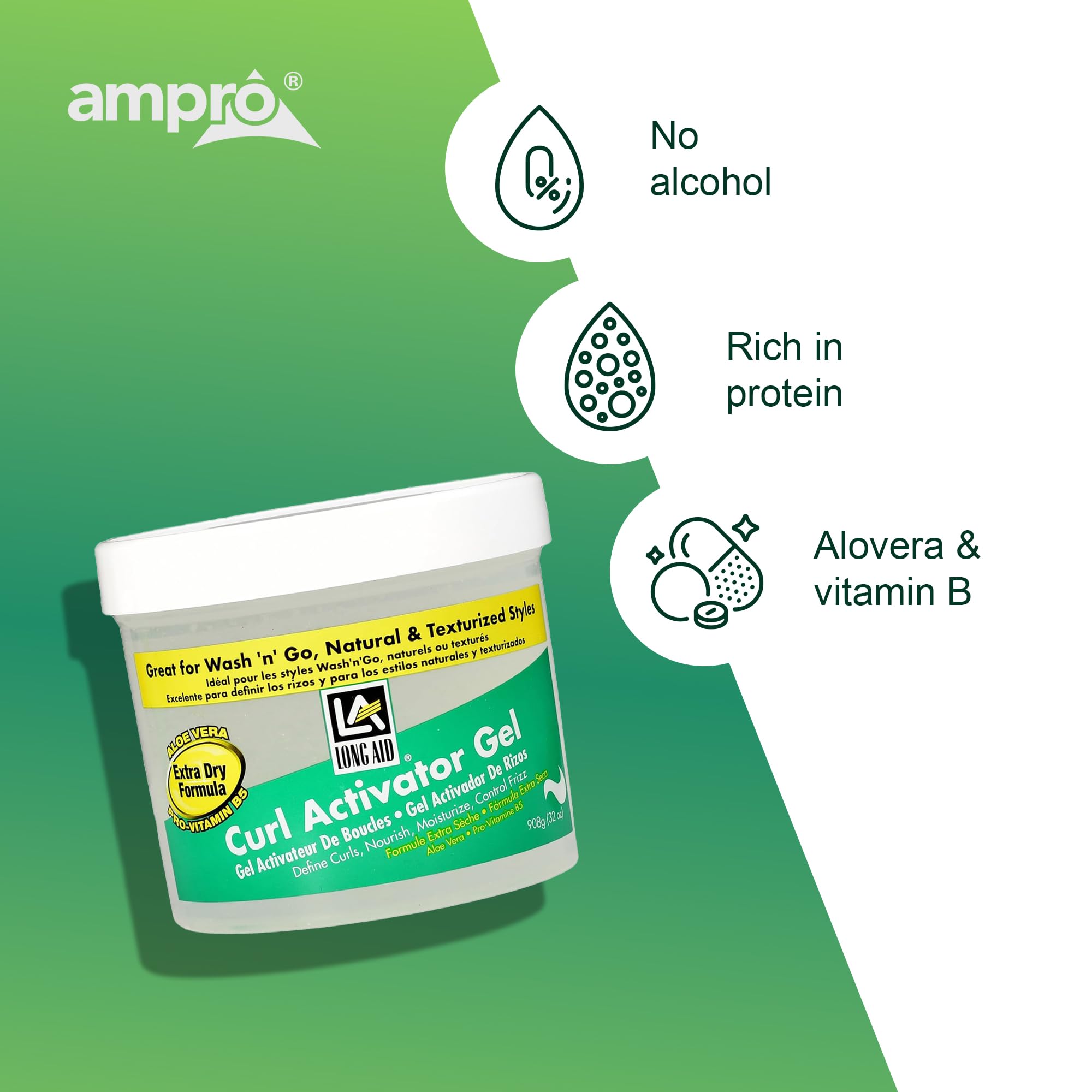 AmPro Long-Aid Activator Gel tenues durables lors de coiffage rapide.