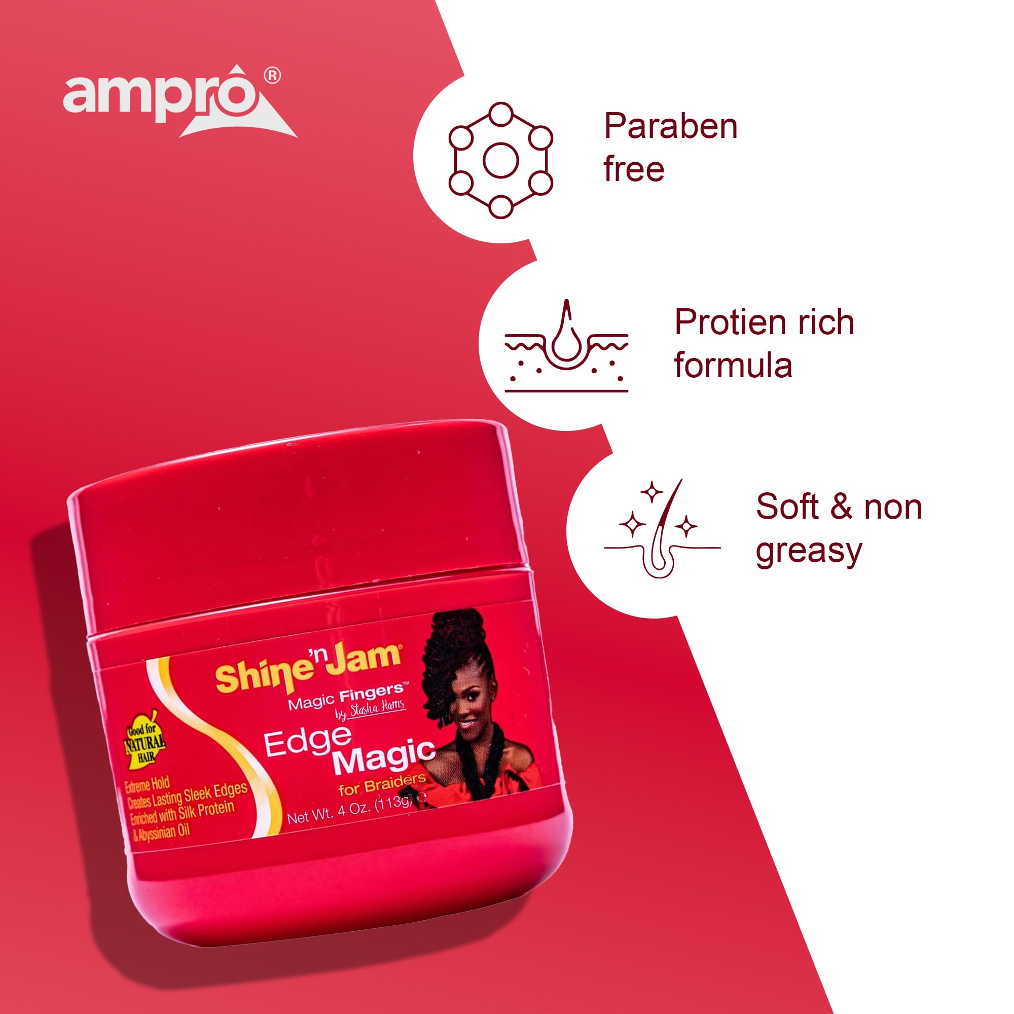 AmPro Shine-n-Jam Maîtrise de la frange pour un aspect net et durable.