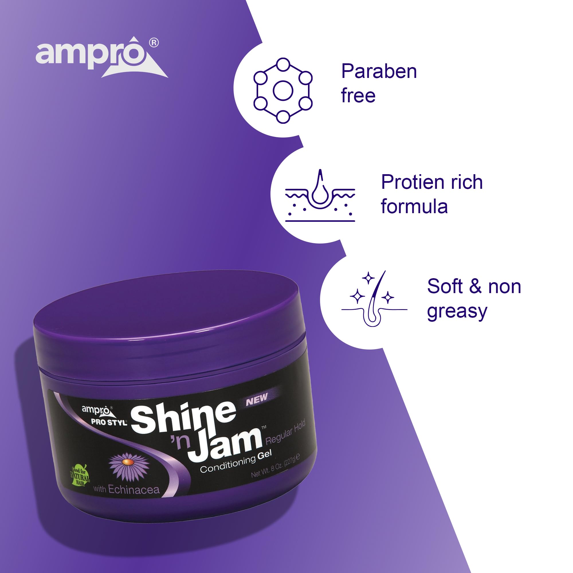 AmPro Shine-n-Jam Regular, héritage AmPro en soins capillaires depuis 1947