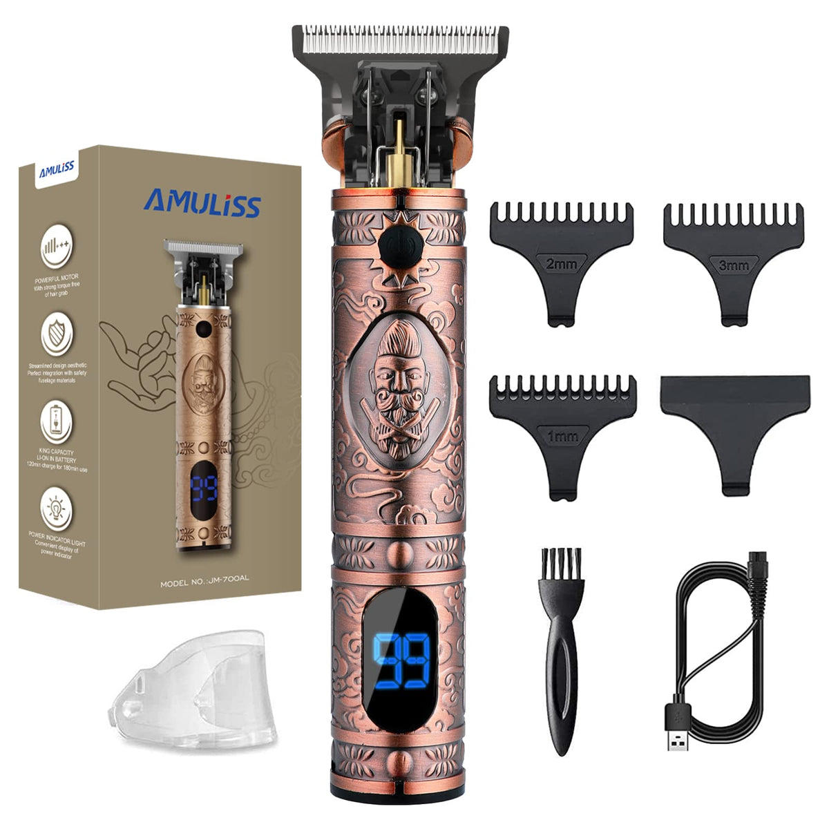 AMULISS trimmer avec affichage LED pour une utilisation précise sans fil.