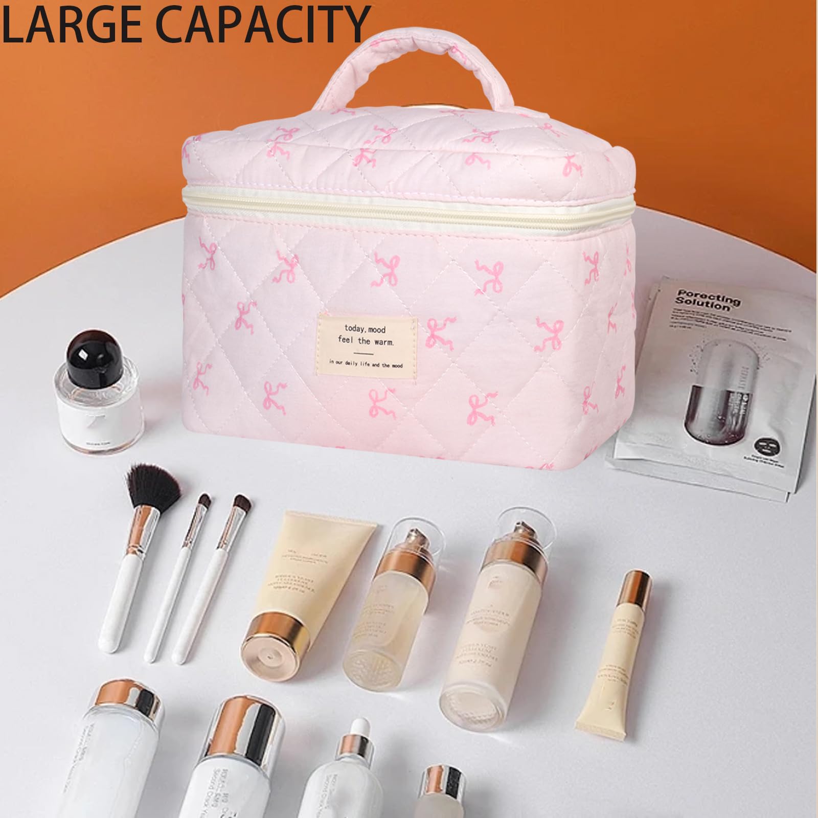 AMULOKRU sac maquillage fermeture éclair grande, accès rapide pour retrouver vos produits.