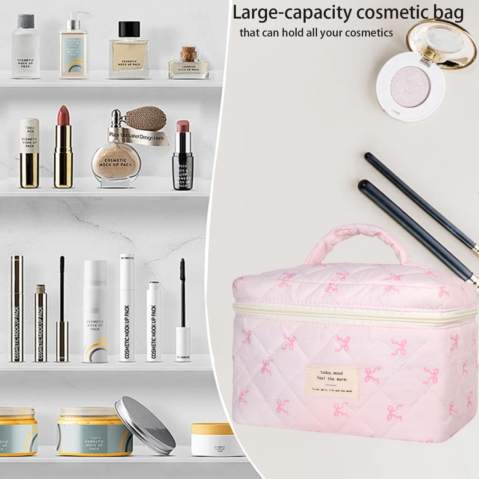 AMULOKRU sac maquillage floral rose-coquette, design élégant pour femme moderne.