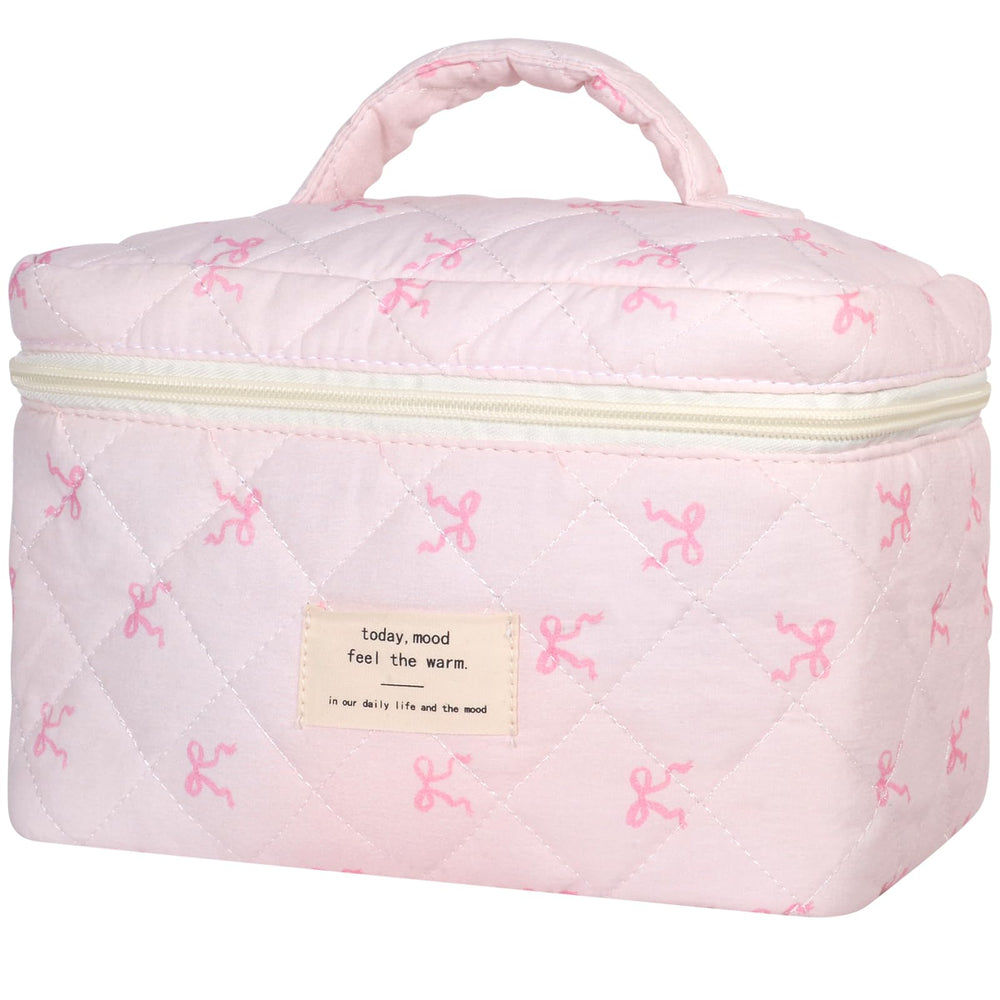 AMULOKRU sac maquillage matelassé grand, idéal pour rangement pinceaux et palettes en voyage.