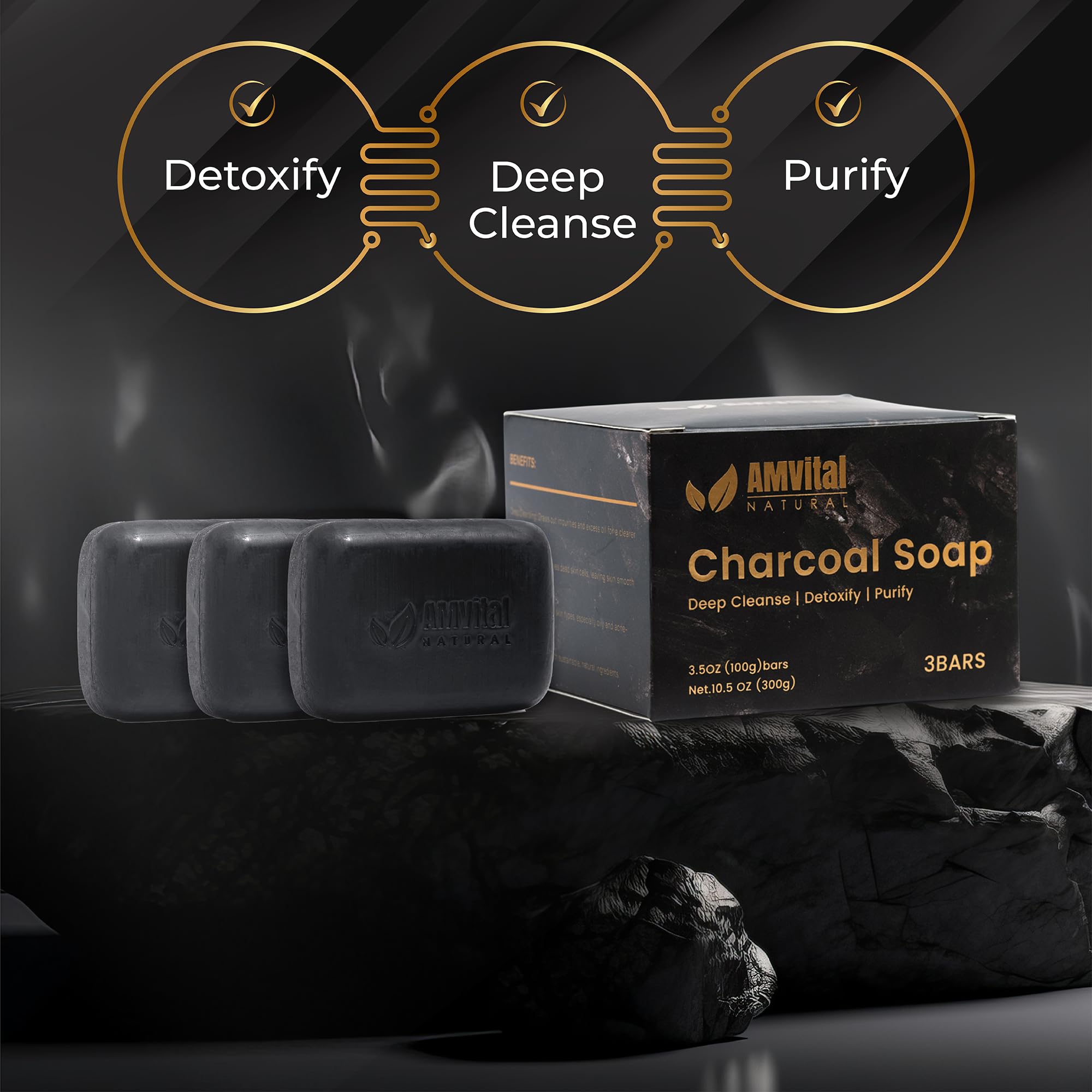 AMVital Savon Charbon parfum léger qui éveille les sens lors de la routine