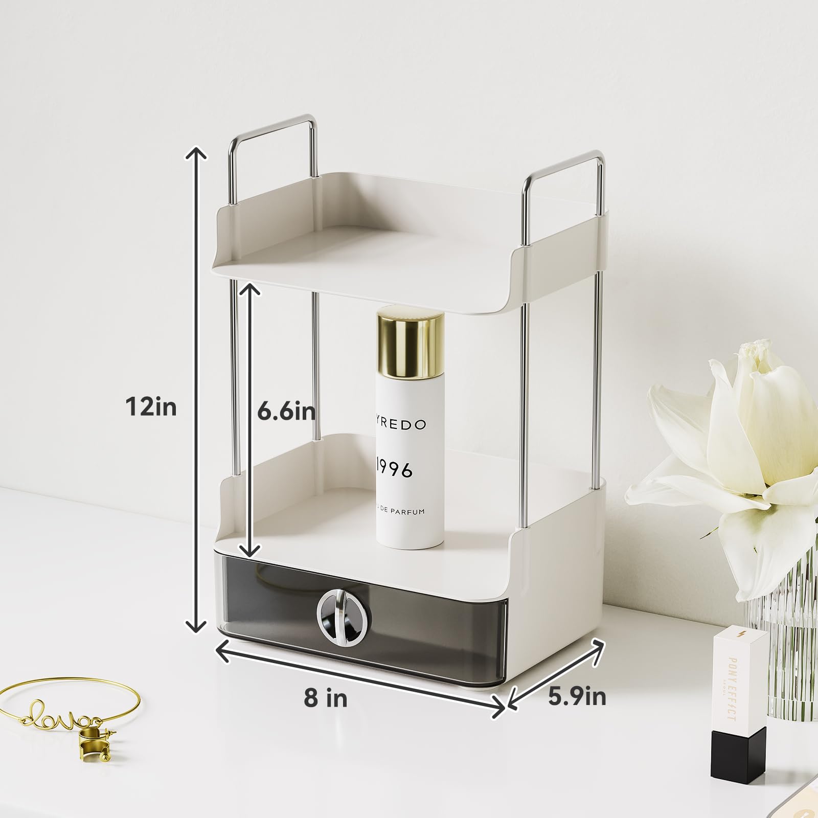 AmzAge tiroir transparent pratique pour petits accessoires comme rouges à lèvres.