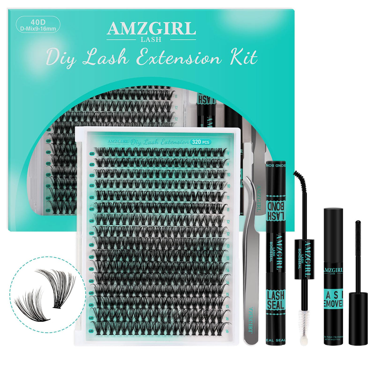 AMZGIRL LASH kit cils 320pcs extensions – application précise à domicile