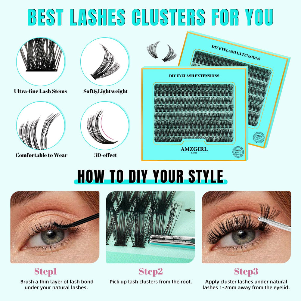 AMZGIRL LASH clusters 9-16 mm pour une variété de styles.
