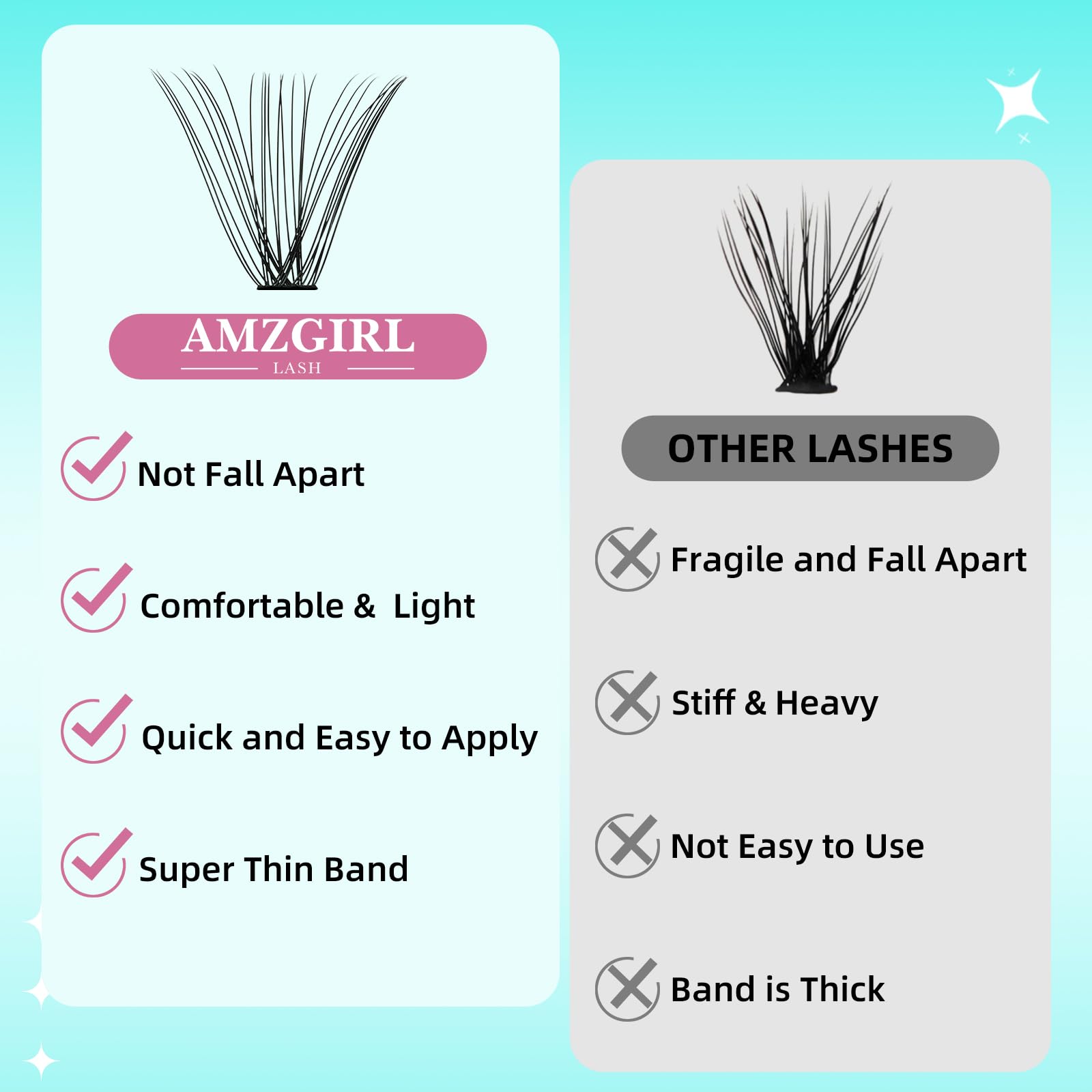 AMZGIRL LASH, cils légers et confortables, port prolongé sans gêne.