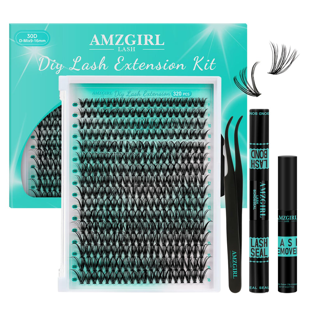 AMZGIRL LASH clusters kit 320pcs 30D 9-16mm for customizable at-home lash extensions