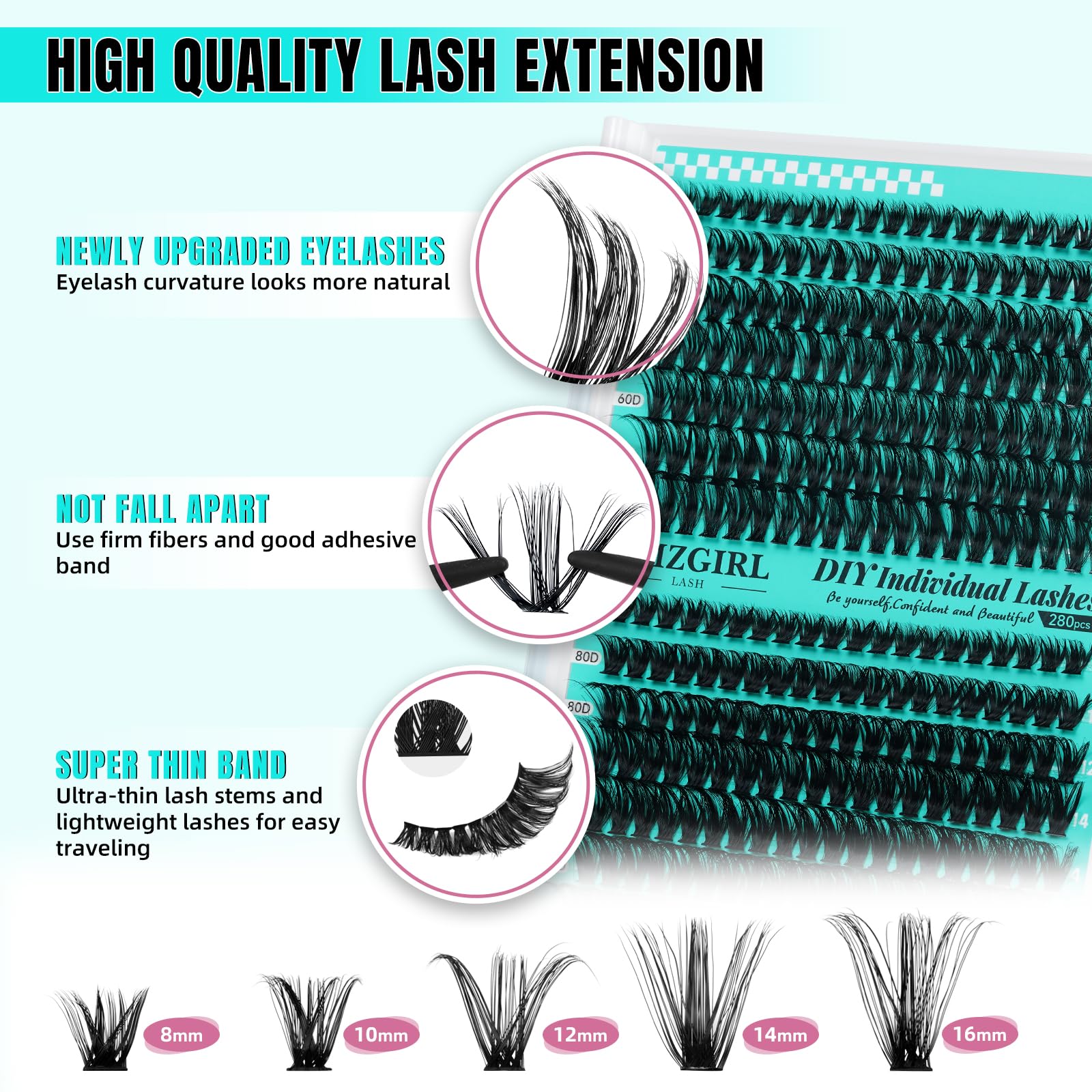 AMZGIRL LASH Lash Clusters: longueurs 8-16 mm pour varier les looks