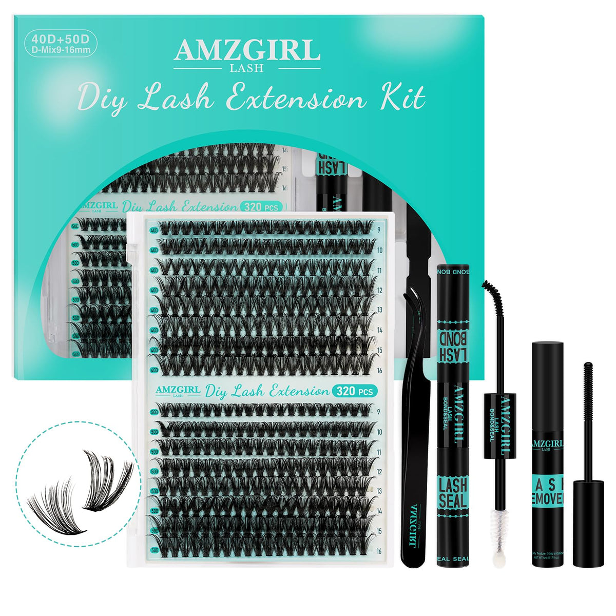 AMZGIRL LASH kit with 320 lashes on a tray for easy at-home styling