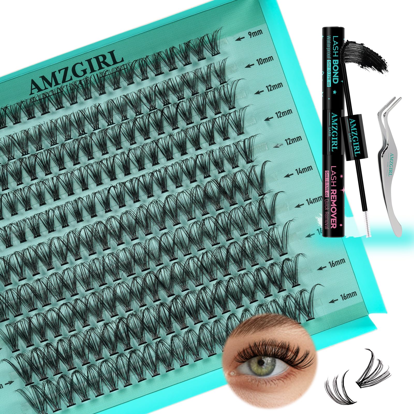 AMZGIRL LASH kit complet 200 clusters prêt à l’emploi à domicile.