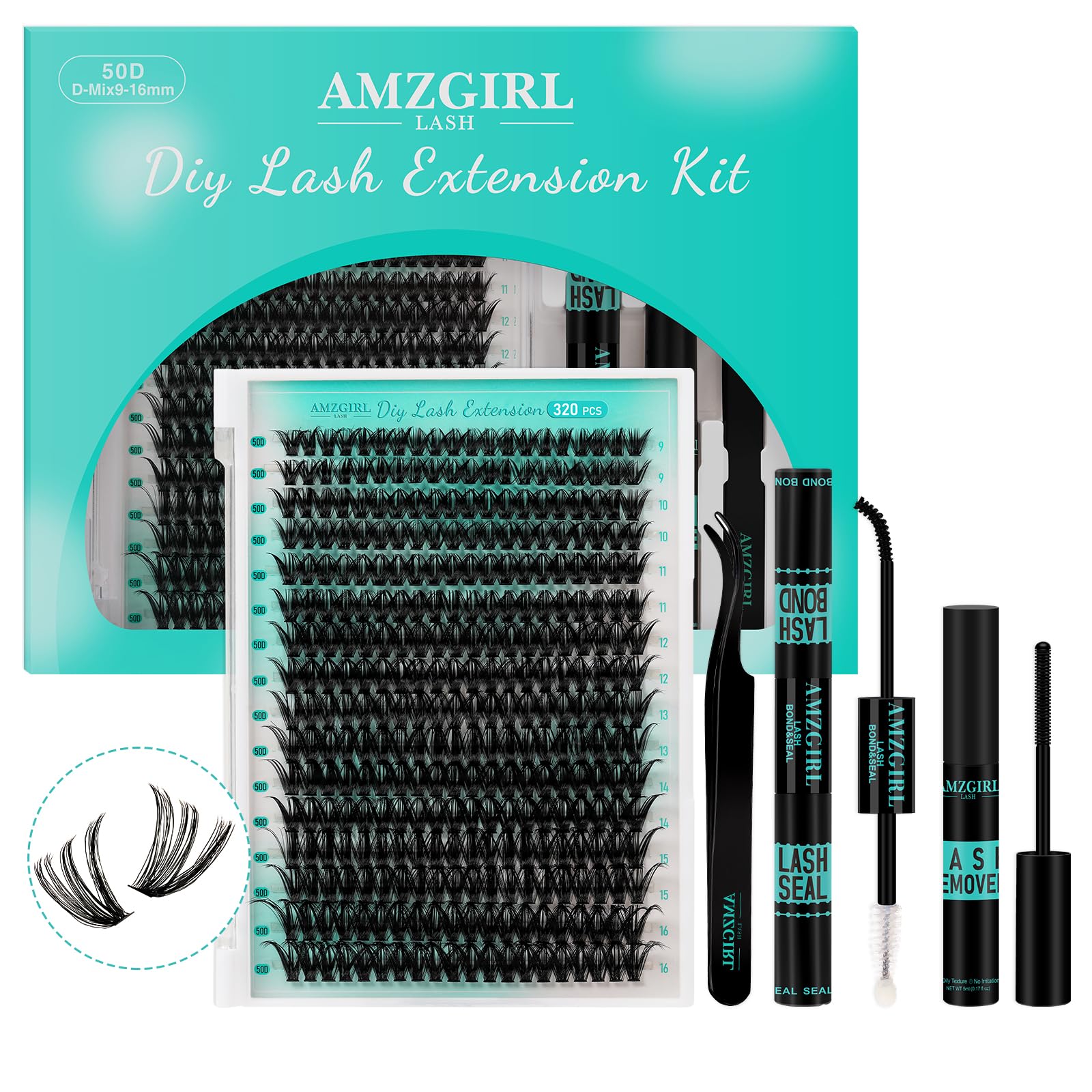 AMZGIRL LASH kit extension 320 pièces pour création de look personnalisé à domicile.