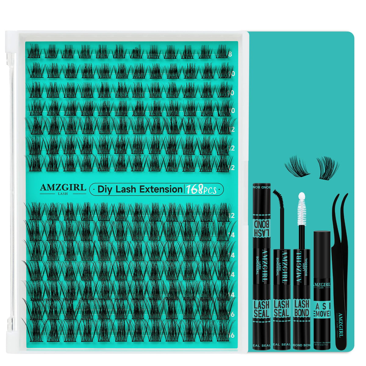 AMZGIRL LASH kit extension cils 168pcs prêt pour création, style personnalisé.