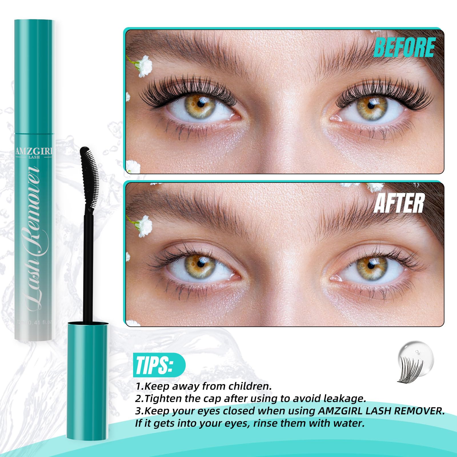 Utilisation à domicile avec AMZGIRL LASH pour retirer les clusters.