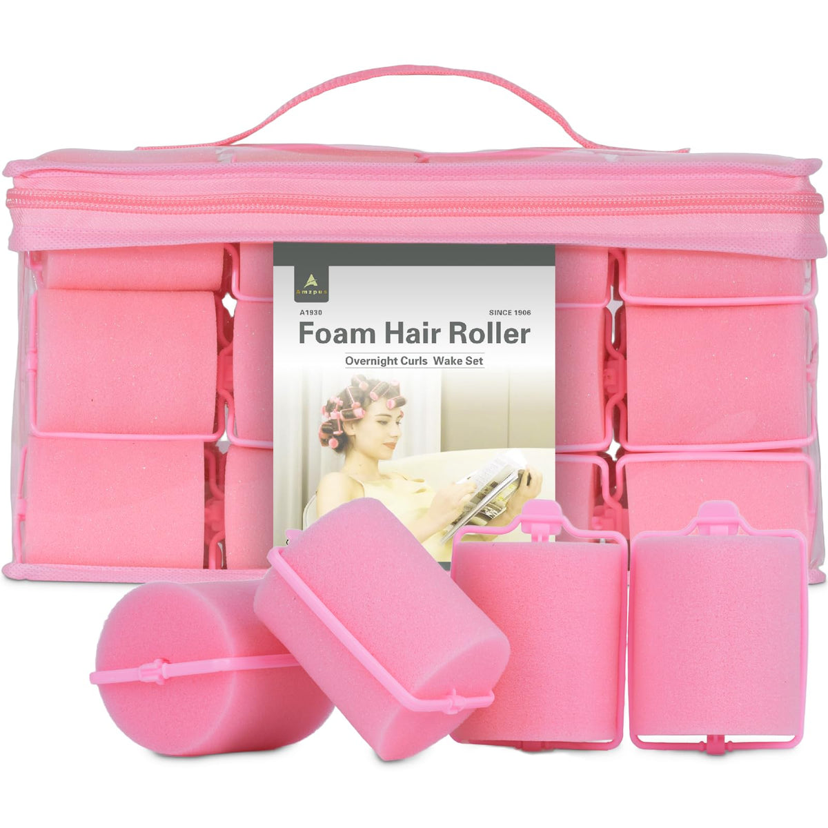 Amzpus rouleaux en mousse rose, 24 unités pour coiffage rapide sans chaleur.