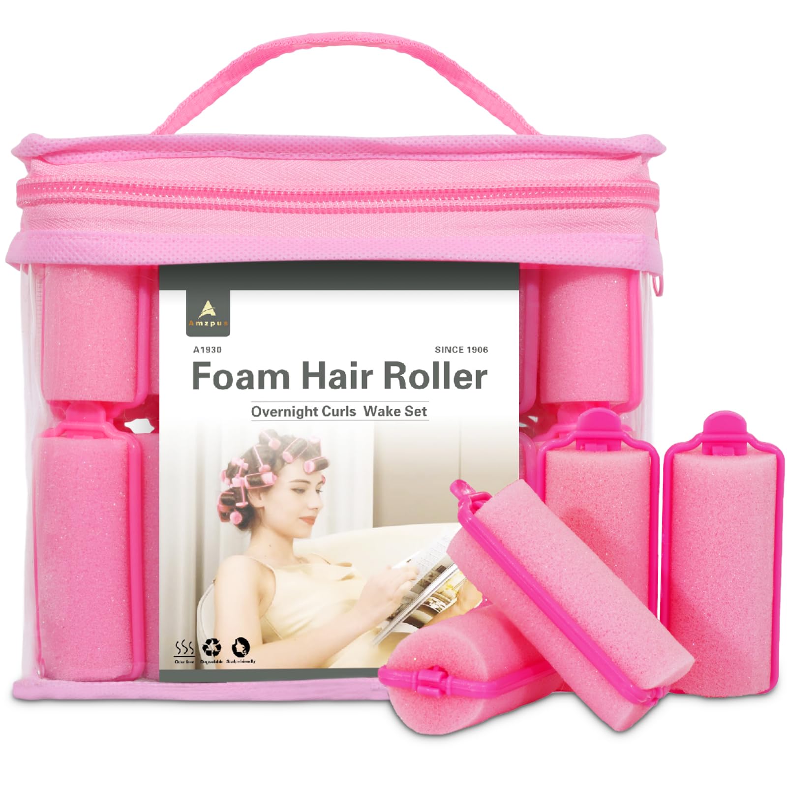 Rouleaux Amzpus en mousse rose pour boucles douces sans chaleur.