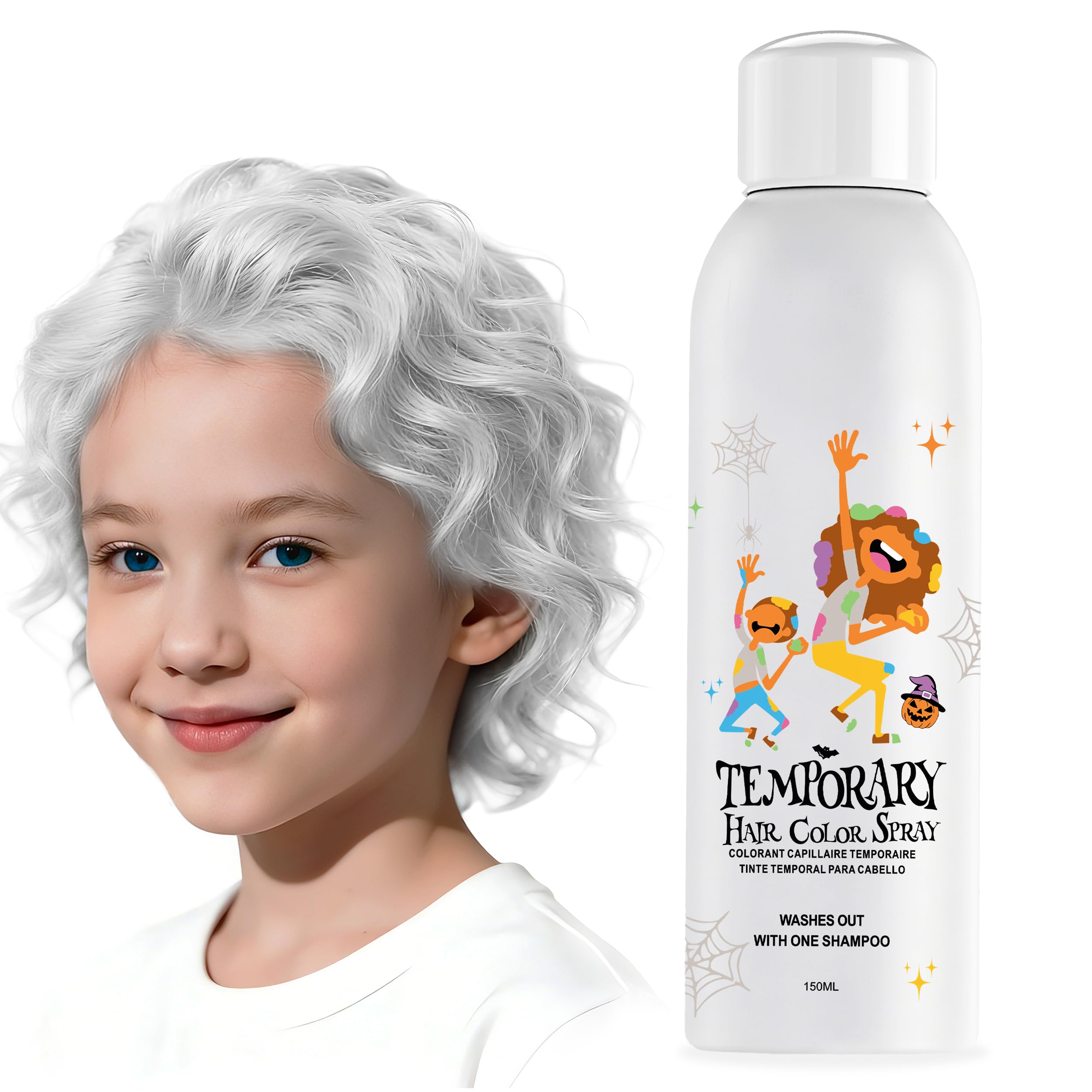 Amzsudy spray colorant cheveux blanc argent pour enfants, lavage facile.