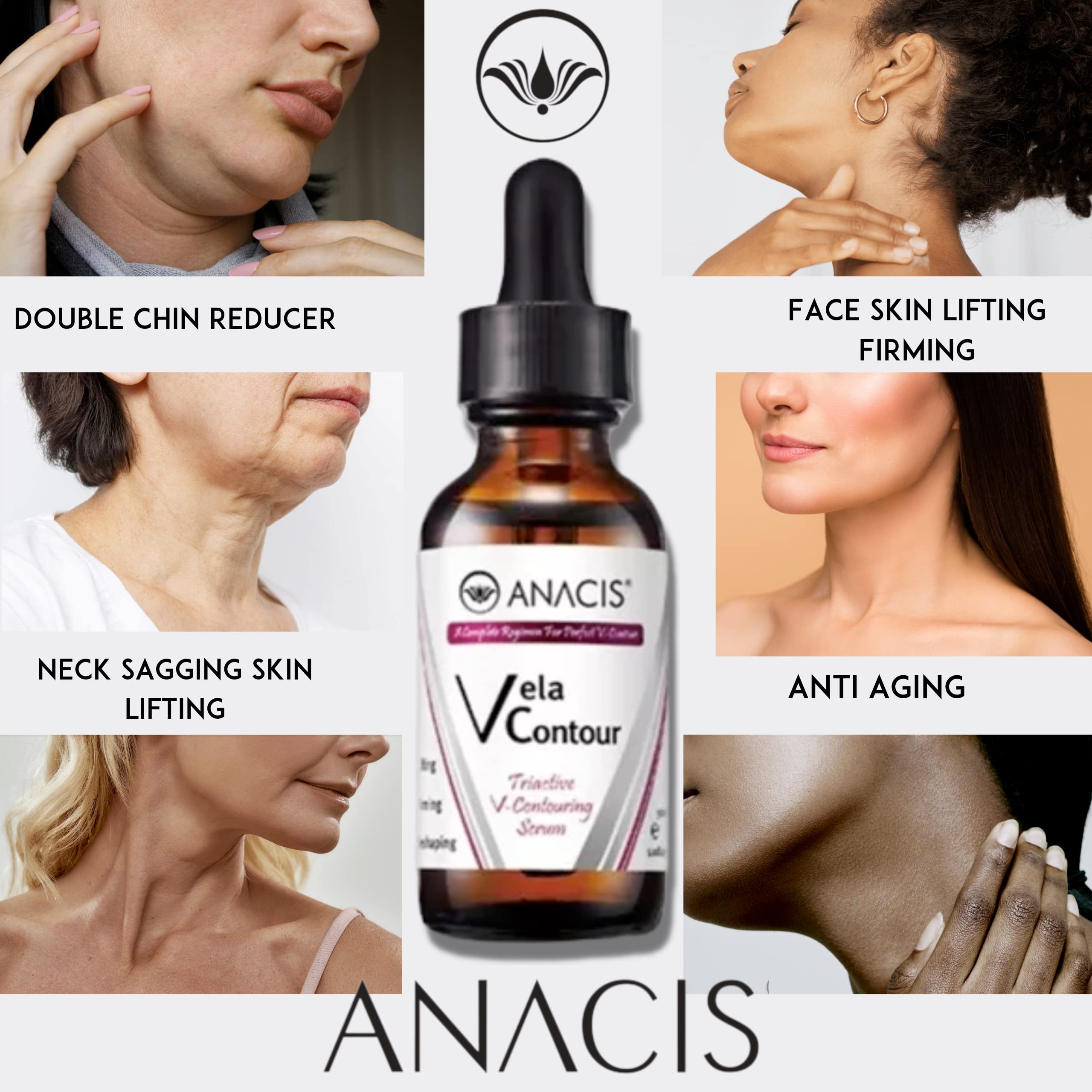 Sérum-cou Anacis, contour mandibulaire : raffermissement possible et définition accrue.