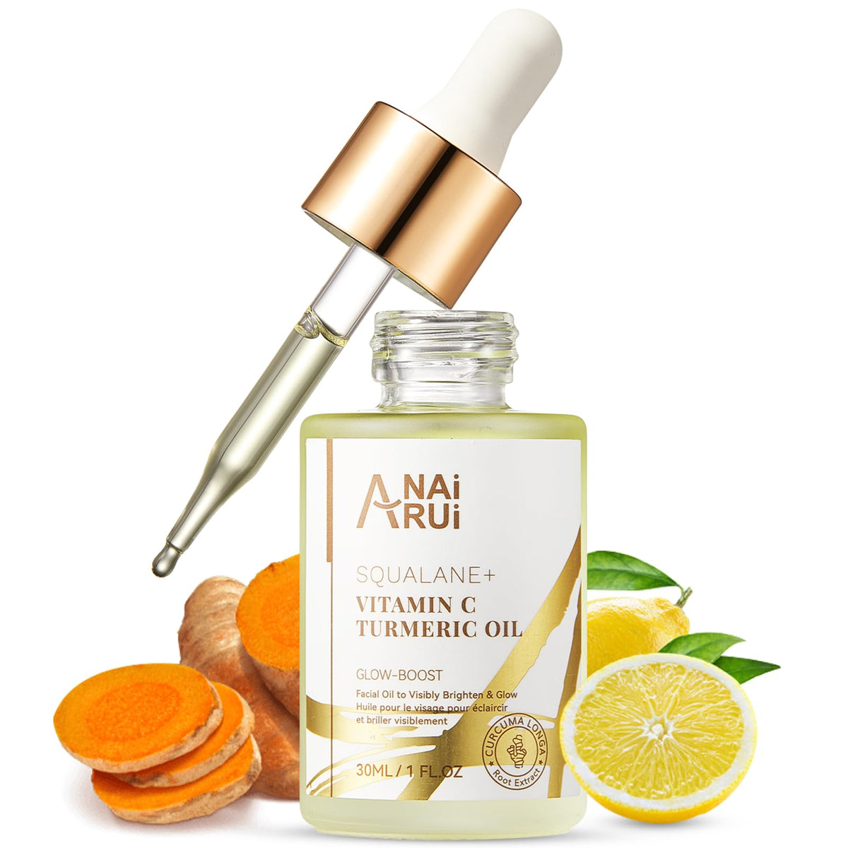 ANAI RUI huile visage dans sa bouteille, hydratation légère et efficace.