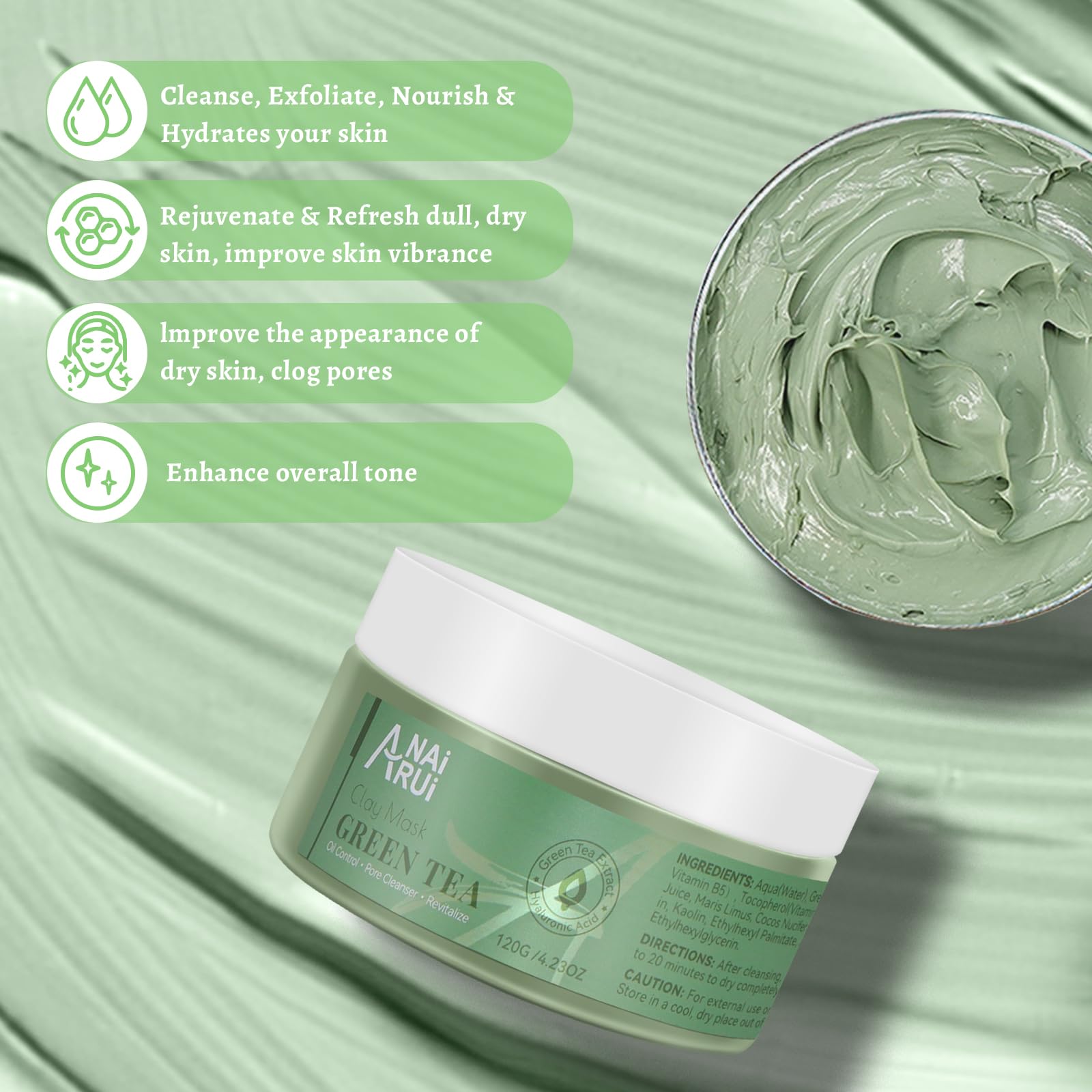 ANAI RUI Masque thé vert hydratant pour peau tonifiée et souple