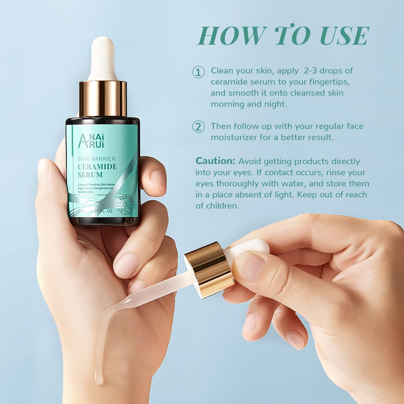 Serum applied to hand indicating quick hydration and smoothing