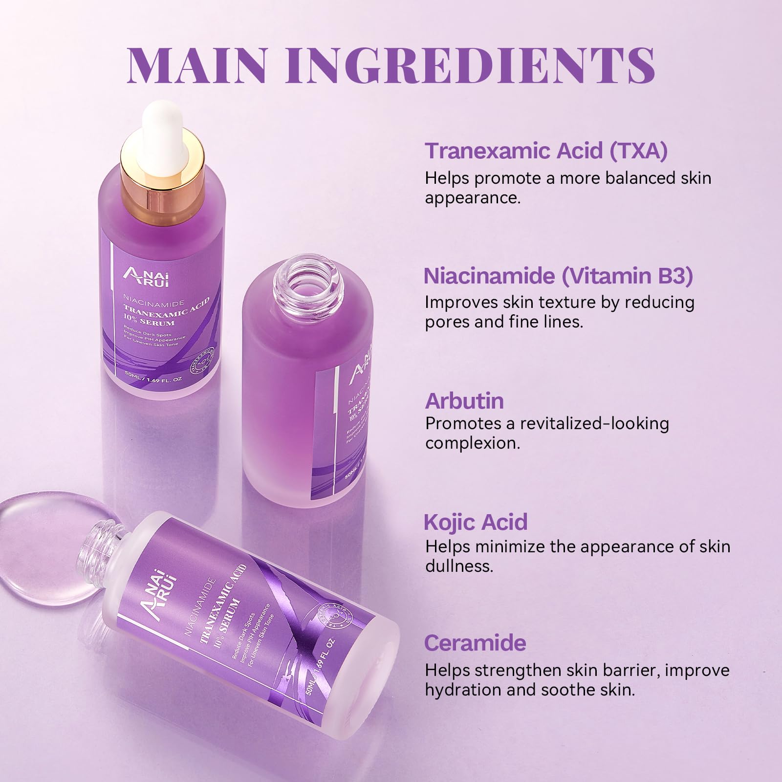 ANAI RUI TXA10 ingrédients avec niacinamide pour l'uniformité du teint.