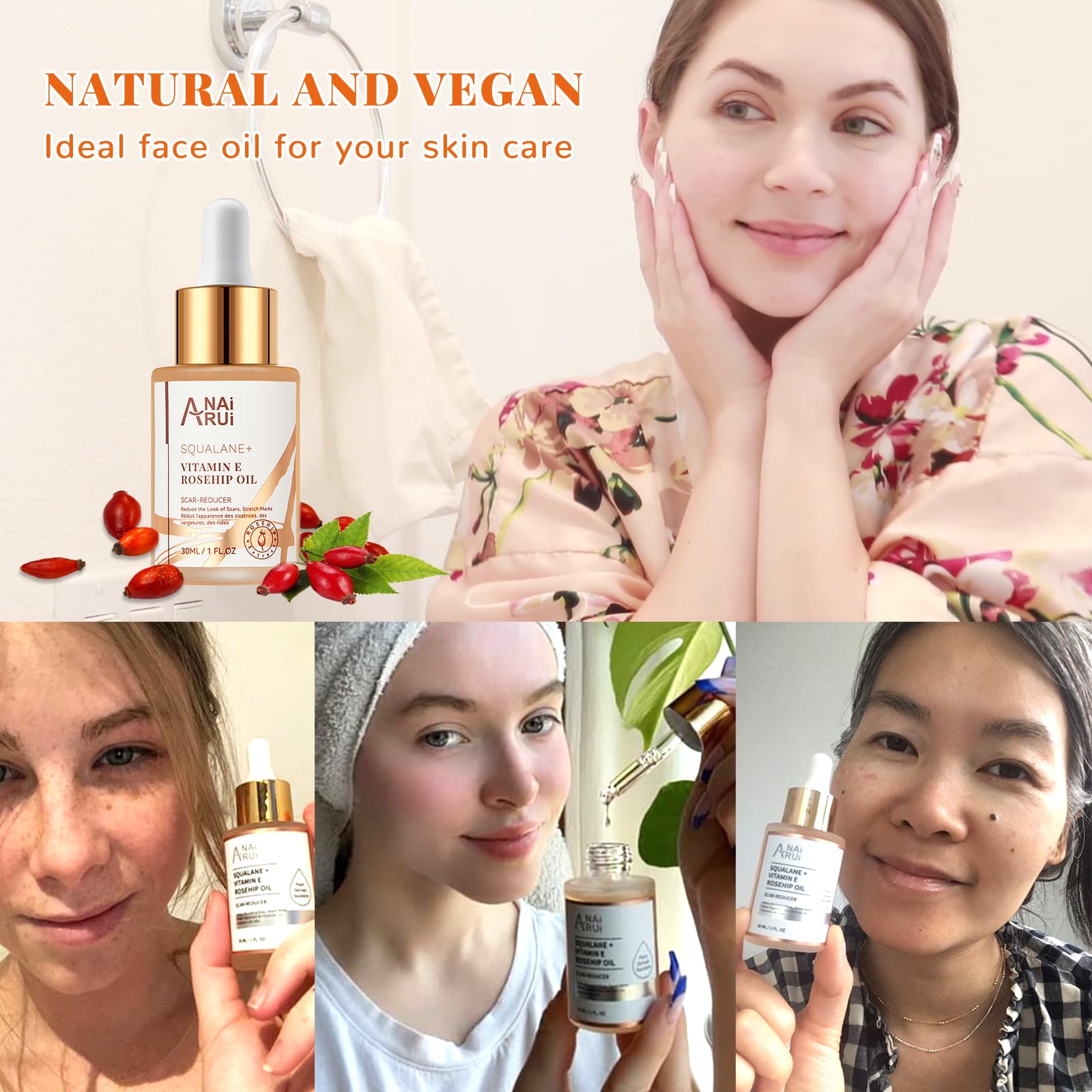 ANAI RUI Squalane Rose Musquée routine quotidienne, soin polyvalent