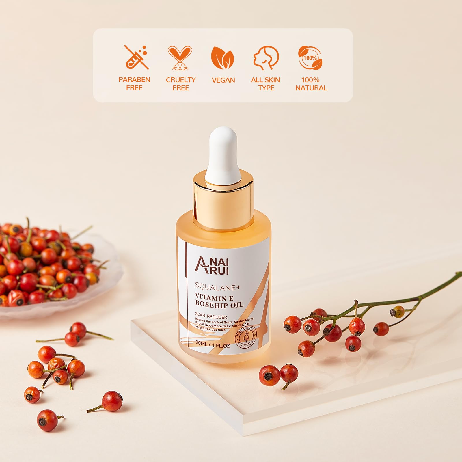 ANAI RUI Squalane Rose Musquée visage lissant, peau plus douce