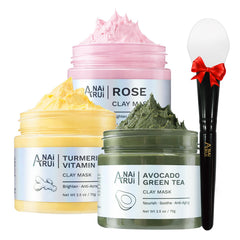 Gamme ANAI RUI trio masques argile curcuma vitamine C, éclat et unification du teint.