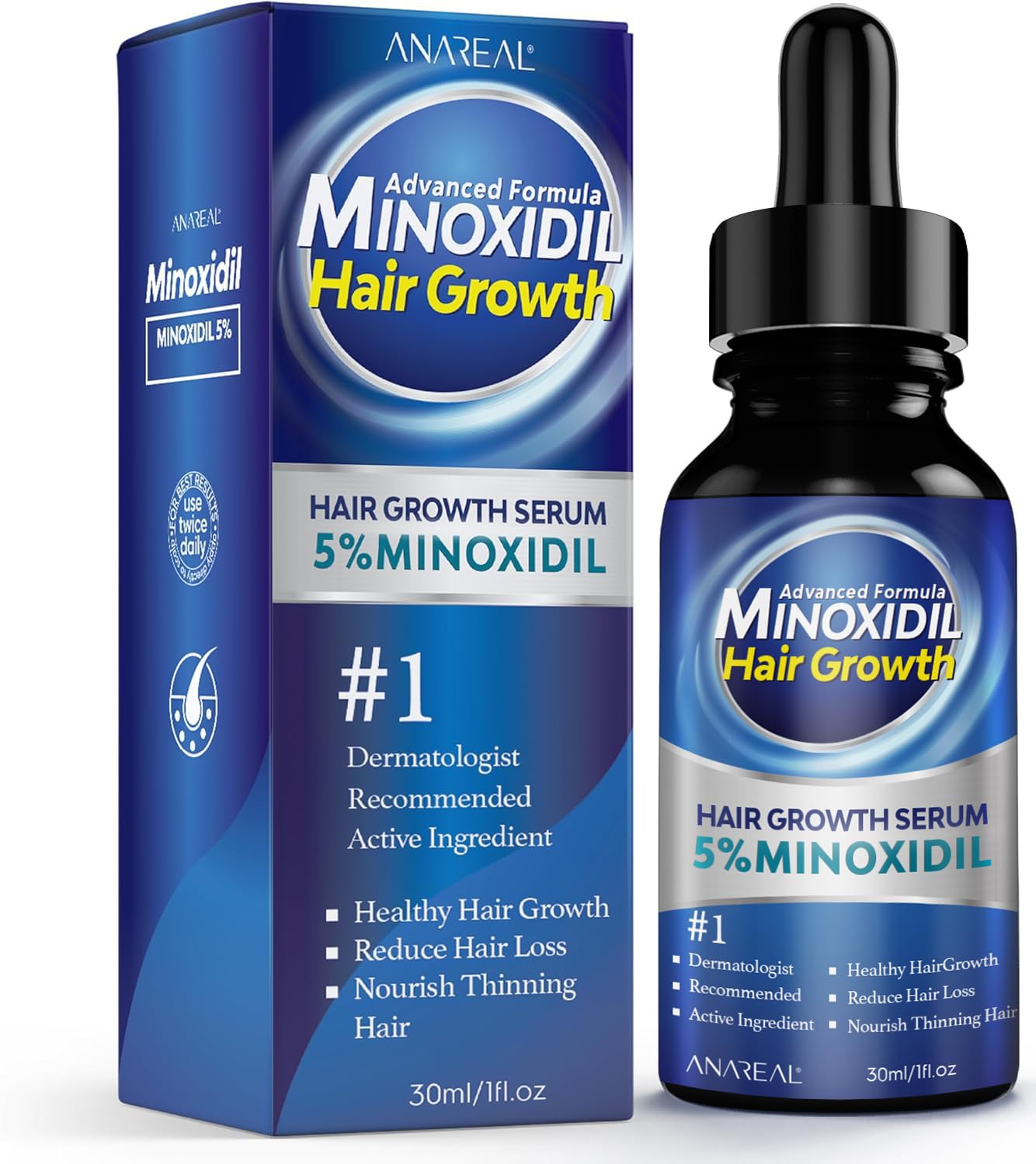 ANAREAL Minoxidil pour homme - bottle montrée, soutien la pousse de la barbe.