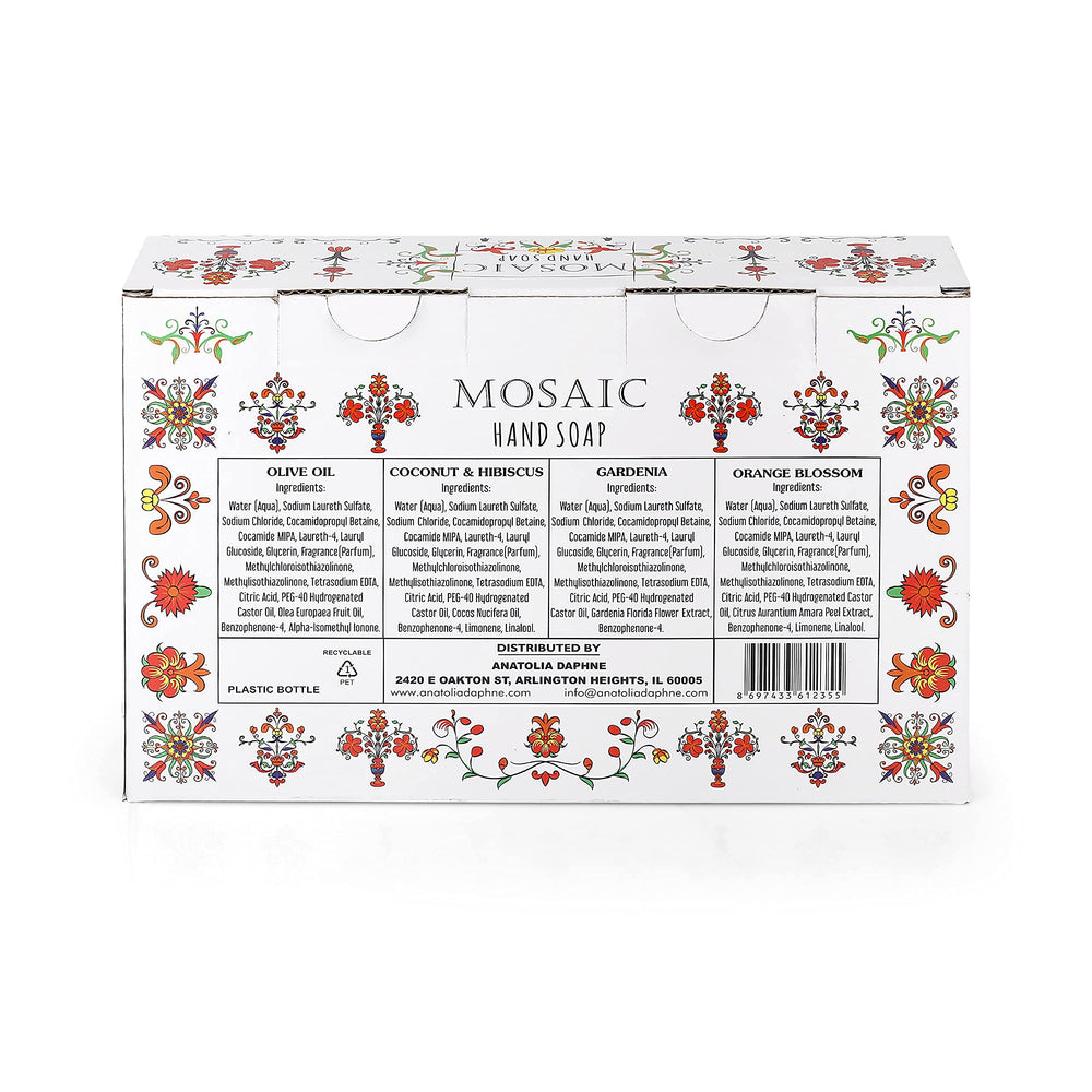 Ensemble mosaïque AnatoliaDaphne, quatre flacons prêts à l’emploi pour la maison.