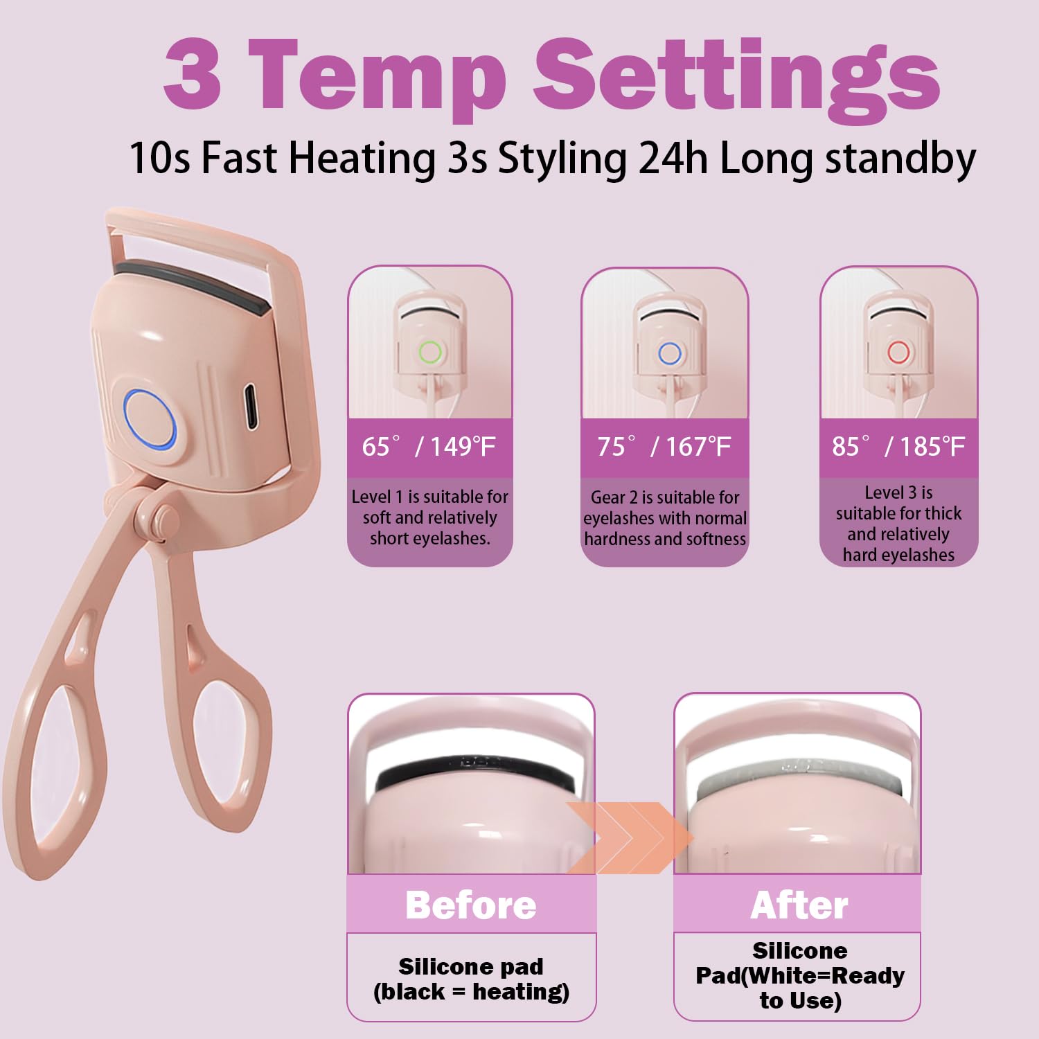Anazzly recourbe-cils chauffant controle temperature 3 niveaux s'adapte a chaque regard.
