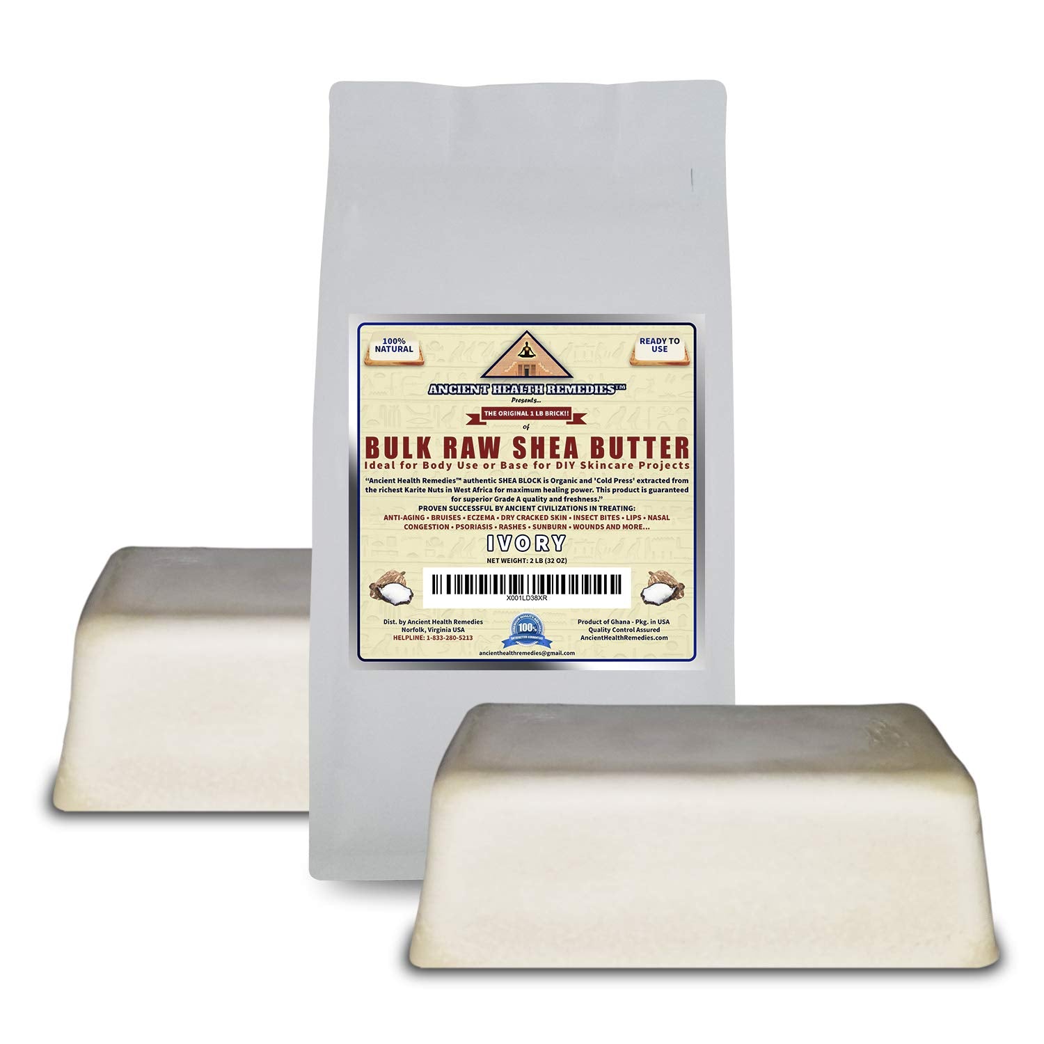 Ancient Health Remedies Beurre Karité Blanc Africain, bocal prêt à l’emploi pour soins corporels faits maison.