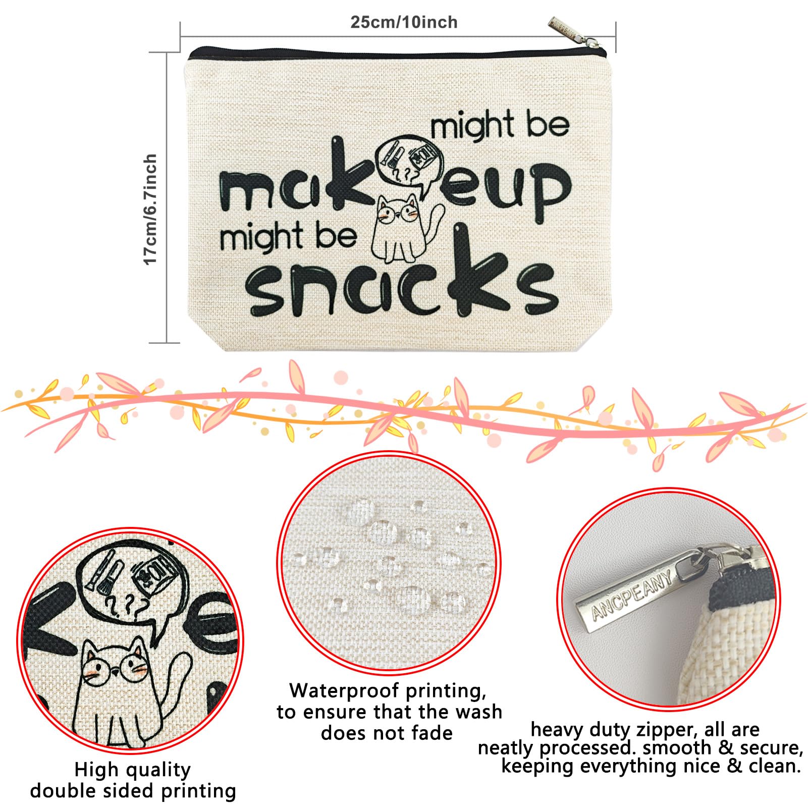 Pochette cosmétique ancpeany 10x7 pouces, intérieur spacieux pour essentiels beauté et voyage.
