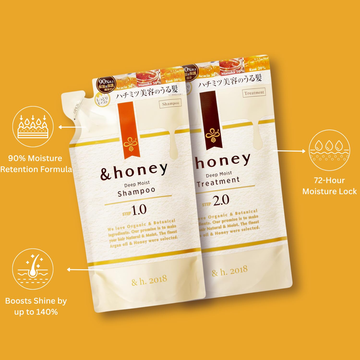 &-honey Deep Moist Après-Shampoing en flacon, démêlage facilité et soin nourrissant.