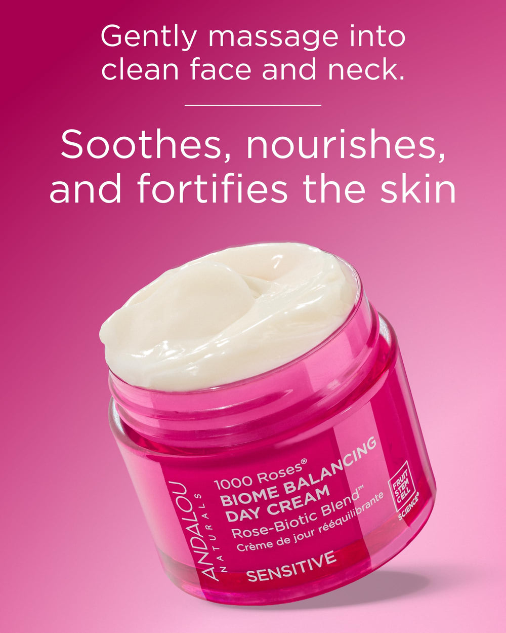Andalou Naturals 1000 Roses – postbiotiques soutenant le microbiome cutané.