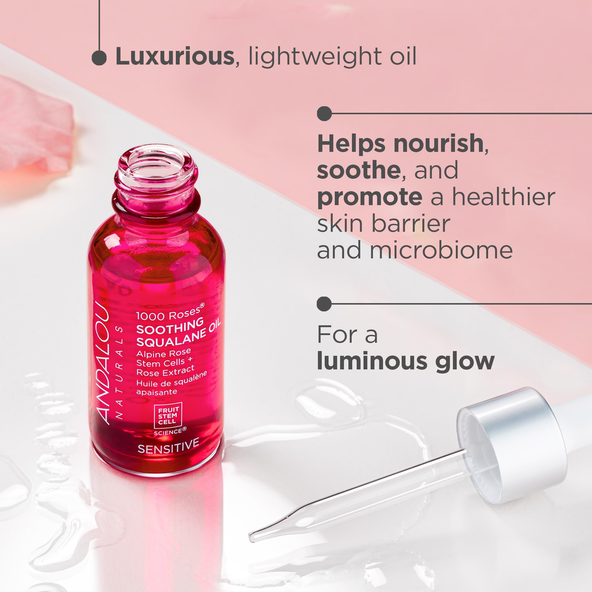 Texture légère et absorption rapide, idéal pour les peaux sensibles avec Andalou Naturals 1000 Roses.