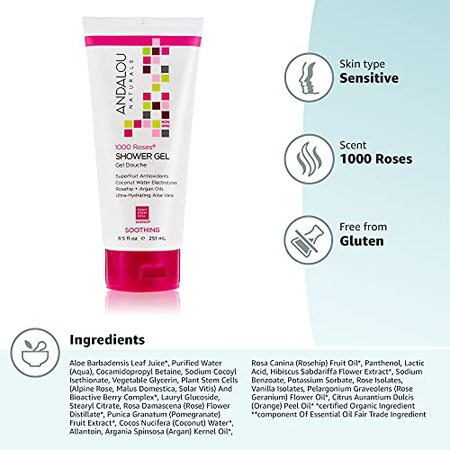 Rituel douche apaisant avec le gel 1000 Roses d'Andalou Naturals.