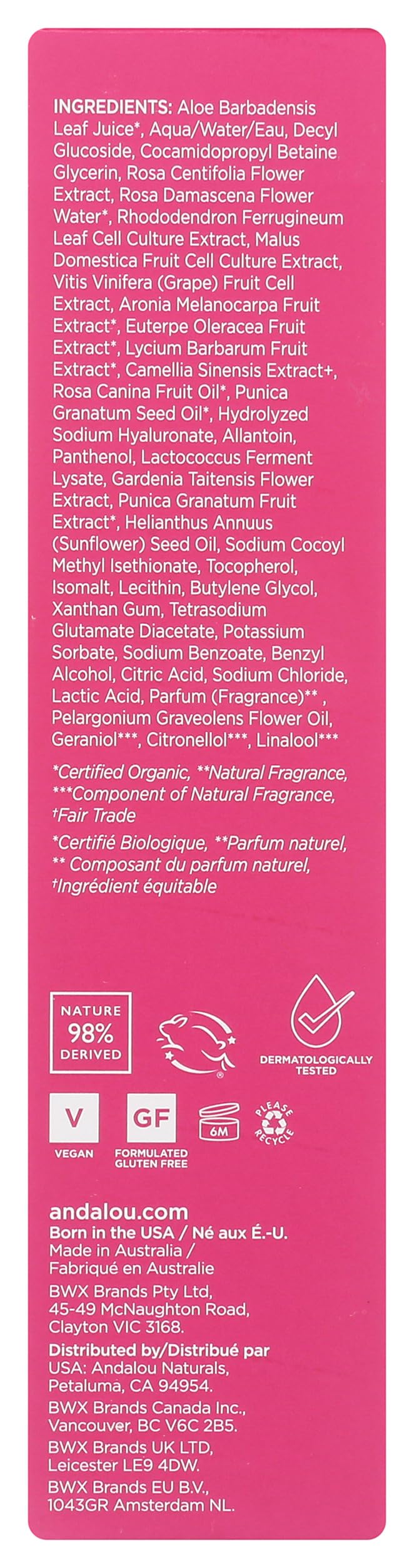 Andalou Naturals 1000 Roses: texture-mousse-douce, hydratation sans tiraillement.