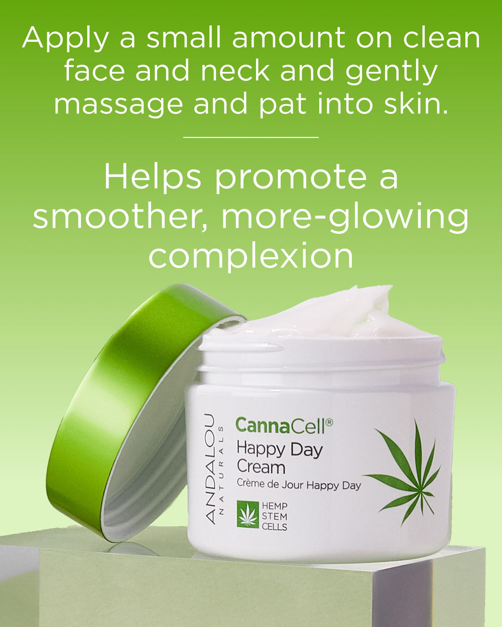 Cannacell Happy Day Cream contient huile de chanvre pour hydratation et nutrition.