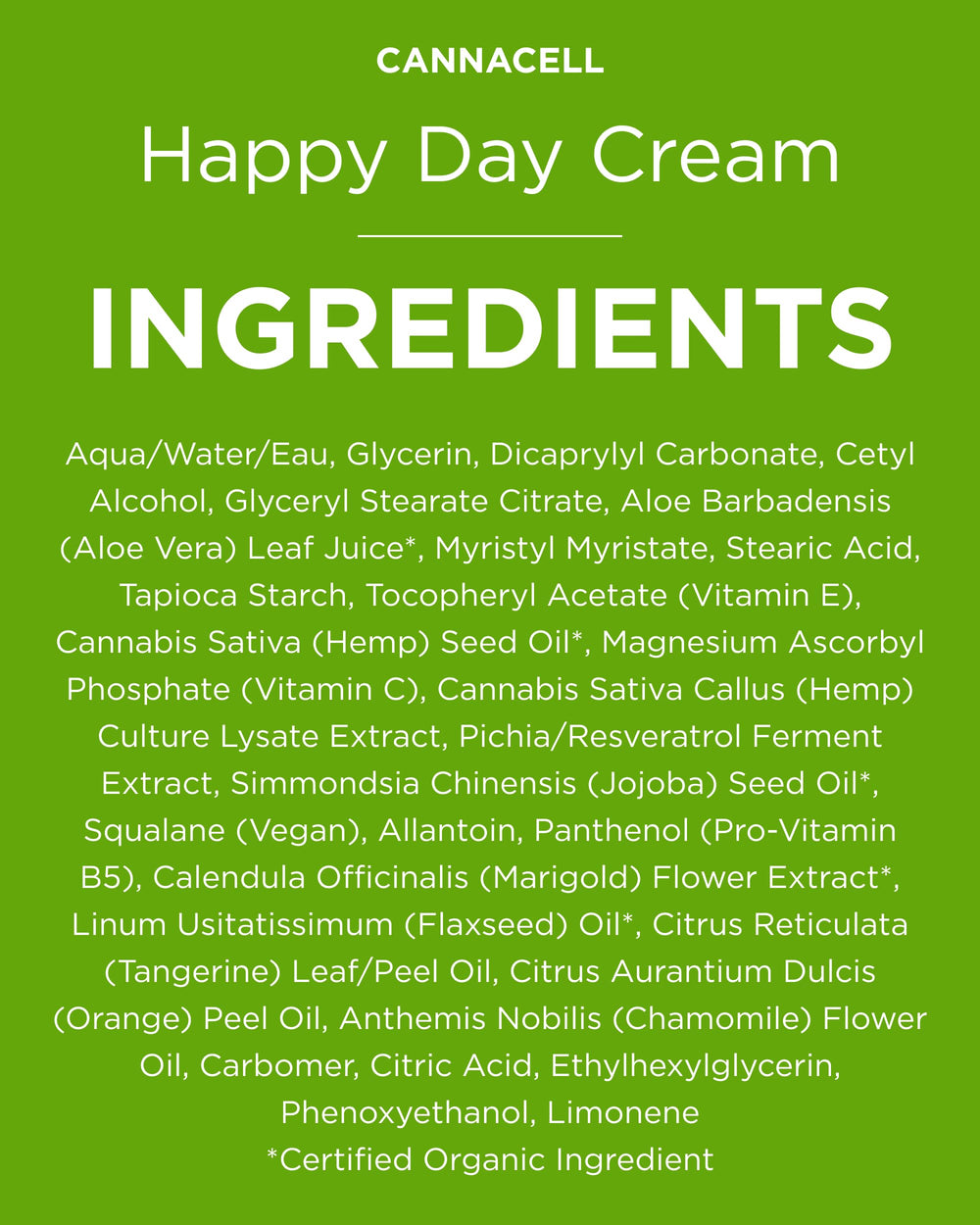 Bouteille Cannacell Happy Day Cream vegan et cruelty-free pour votre routine.