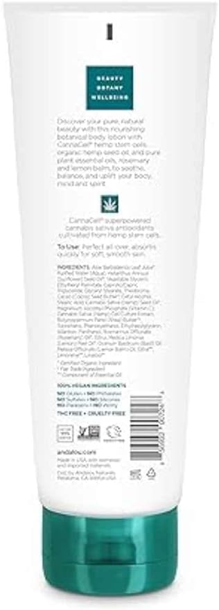 Andalou Naturals CannaCell Joyful, idéal après douche pour une peau confortablement hydratée.