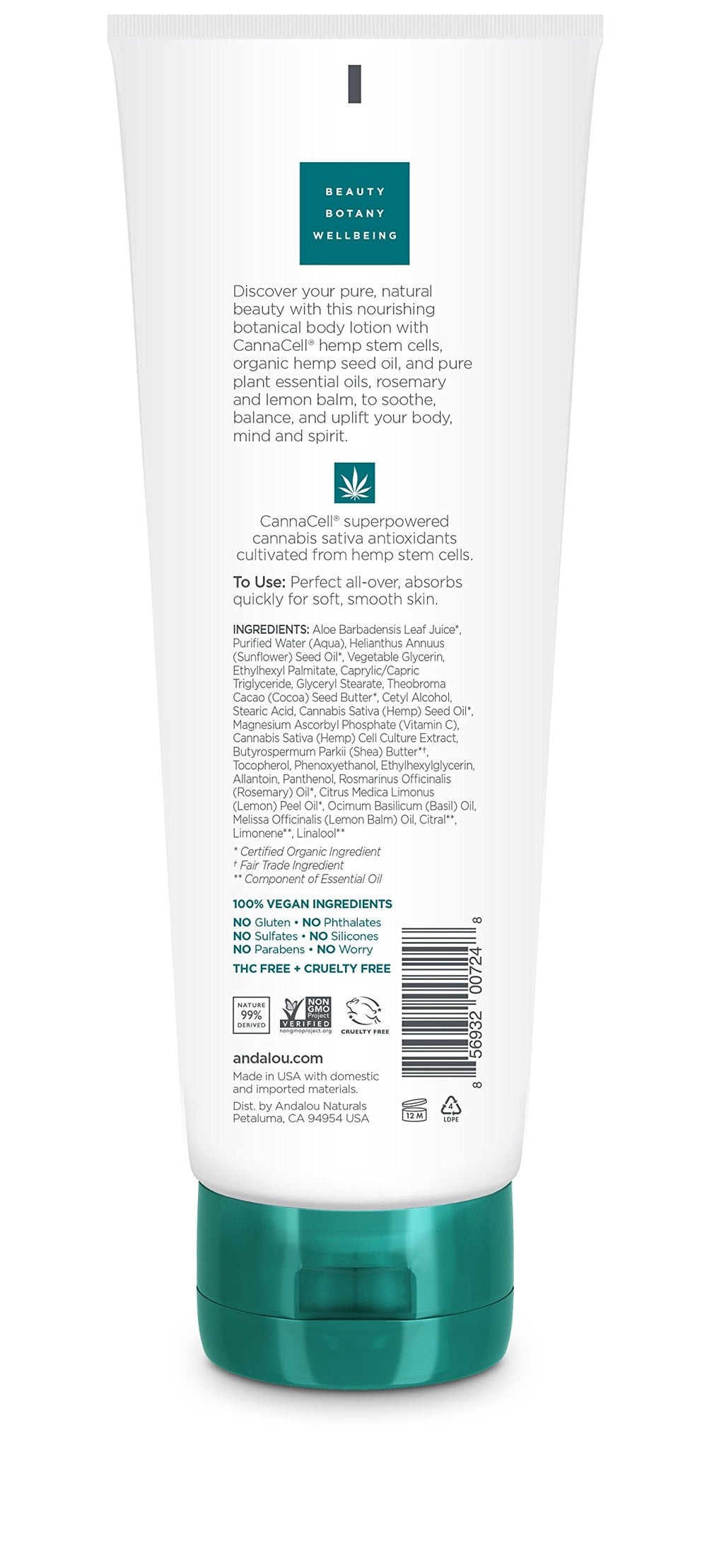 Andalou Naturals CannaCell Joyful, pompe pratique pour une application rapide et homogène.