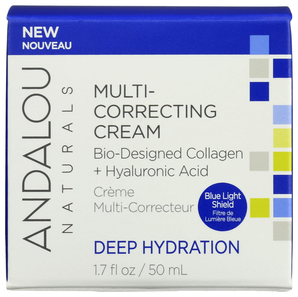 Crème hydratante Andalou Naturals visage en flacon, hydratation durable et douceur naturelle.