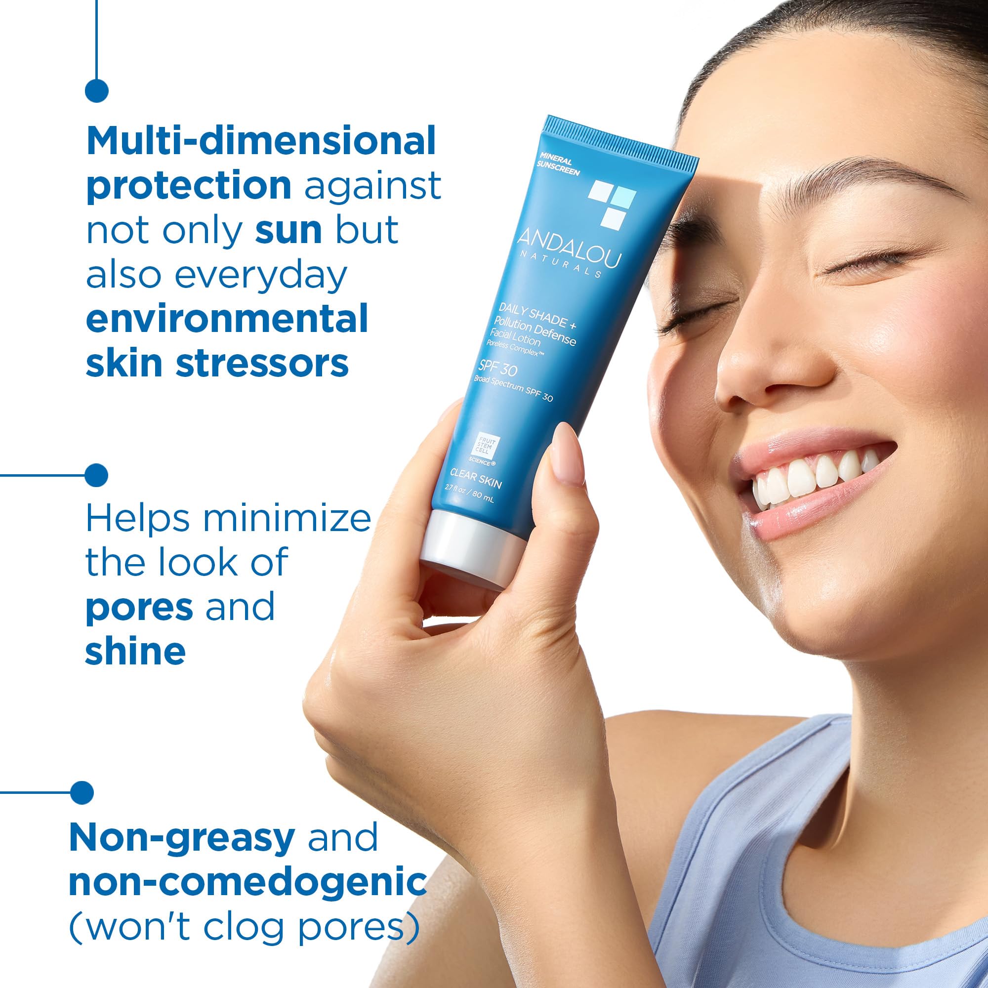 Andalou Naturals Daily Shade protège contre lumière bleue et pollution.