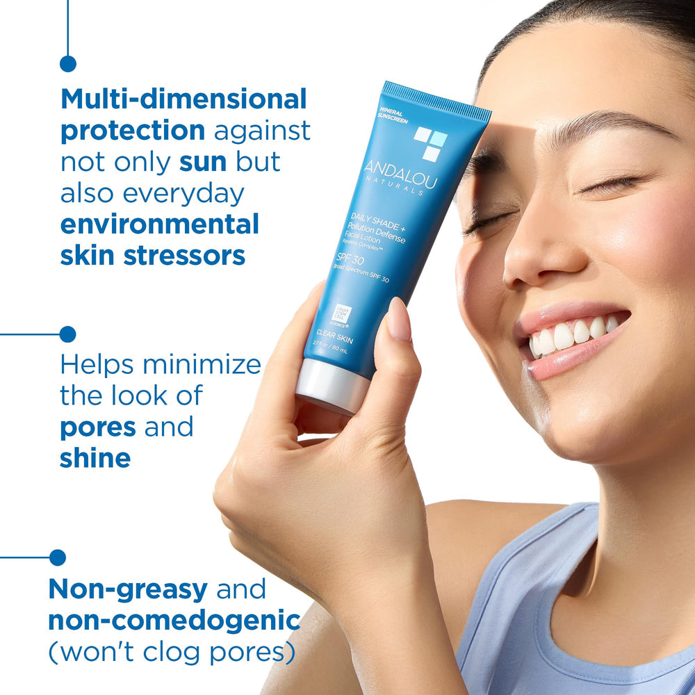 Andalou Naturals Daily Shade protège contre lumière bleue et pollution.