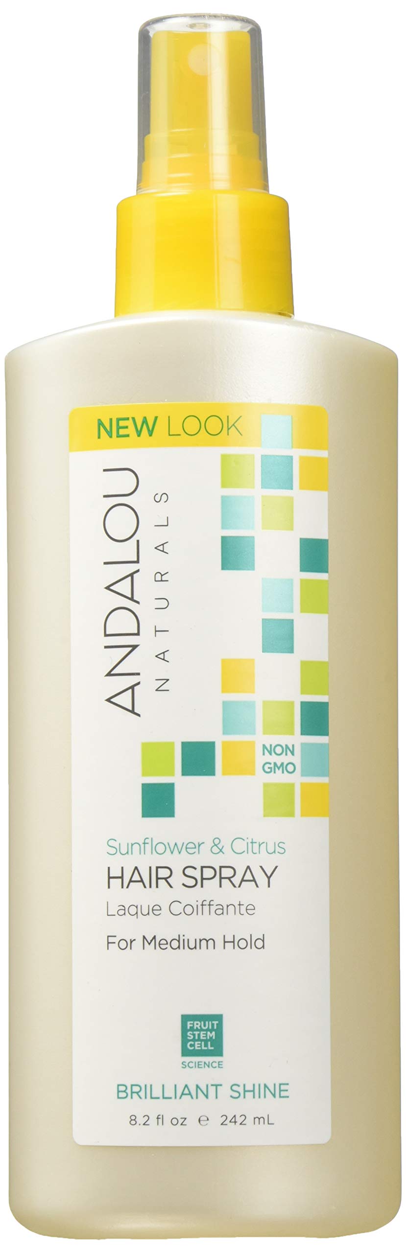 Andalou Naturals spray capillaire, bouteille-pompe, tenue moyenne durable pour coiffage.