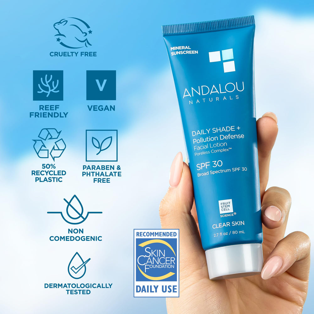 Andalou Naturals Daily Shade contient Resveratrol et CoQ10 pour l’éclat.
