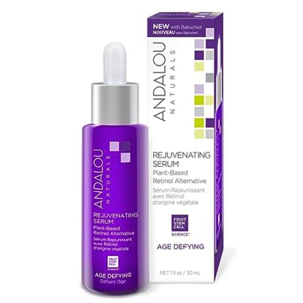 Andalou Naturals Serum renouvelant, flacon visible, retinol végétal pour une peau vivifiée.